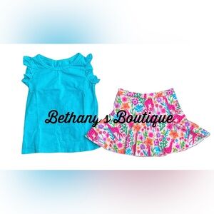 Blue Floral Skirt with Ruffled Trim